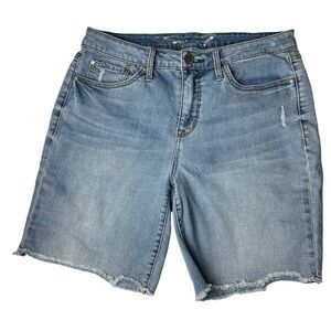 Seven7 Sunset Bermuda Shorts Size 12 Womens Distressed High Mid Blue Stretch W32